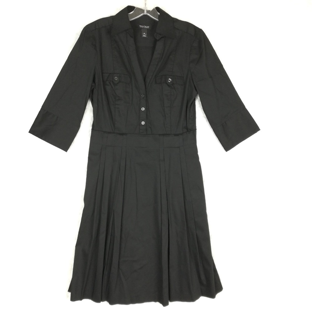 White House Black Market Womens Shirt Dress Black Short Sleeve Above Knee 8